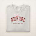 North Park Chicago Embroidered Crewneck — Red Thread on Ash