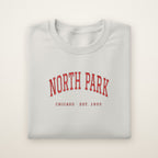 North Park Chicago Embroidered Crewneck — Red Thread on Ash