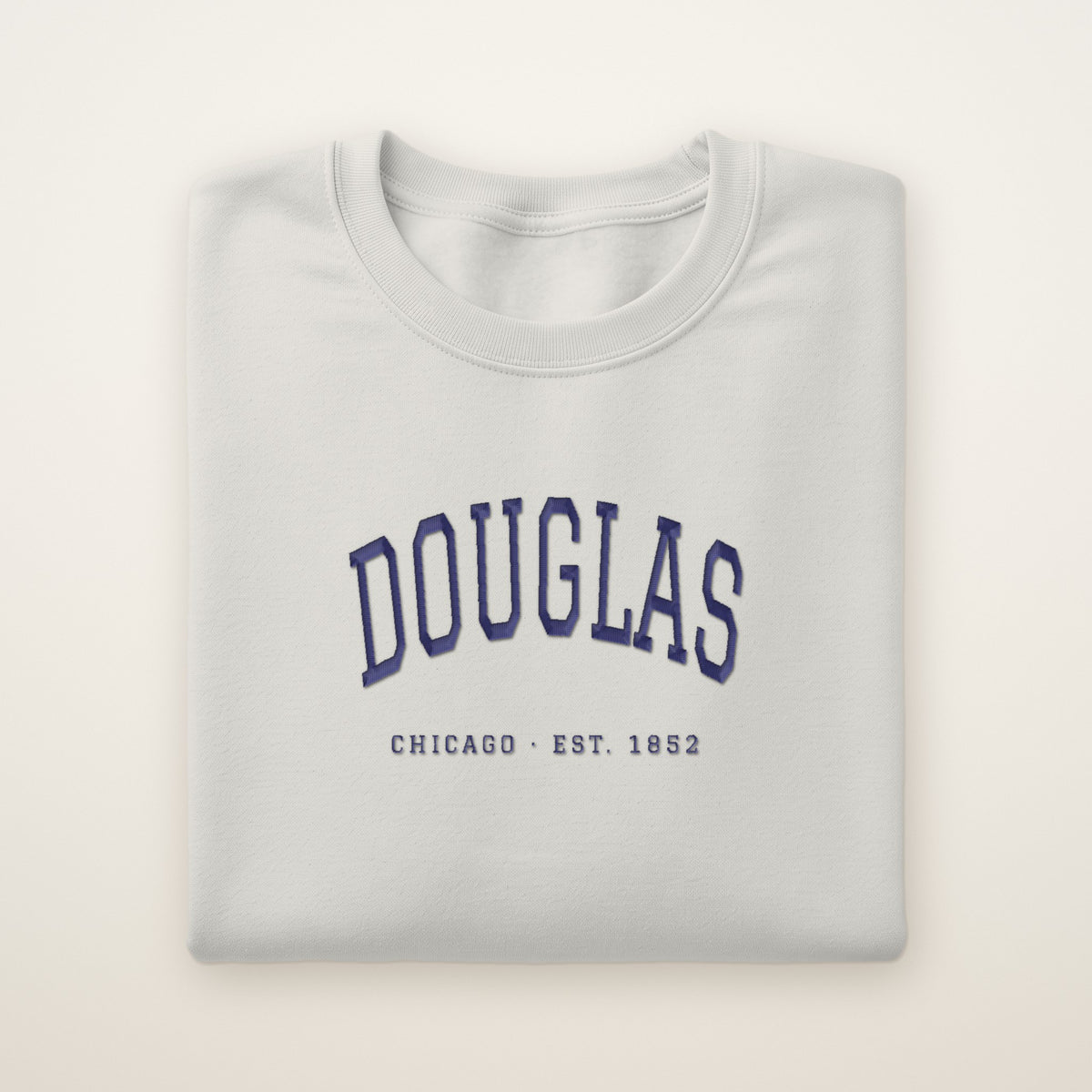 Douglas Chicago Embroidered Crewneck — Navy Thread on Ash