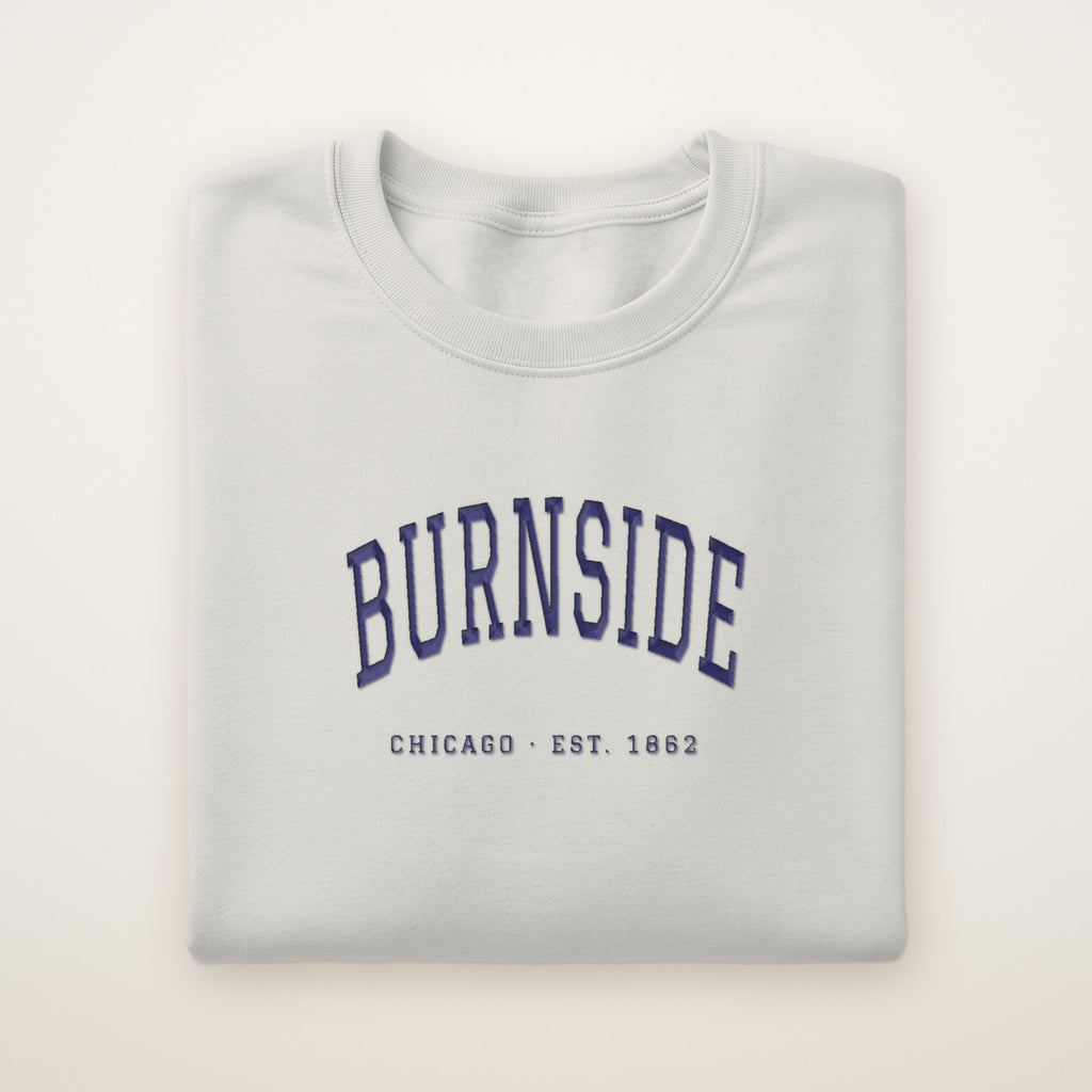 Burnside Chicago Embroidered Crewneck — Navy Thread on Ash