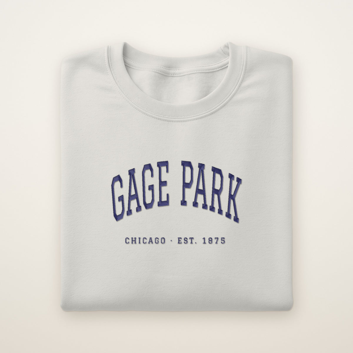 Gage Park Chicago Embroidered Crewneck — Navy Thread on Ash