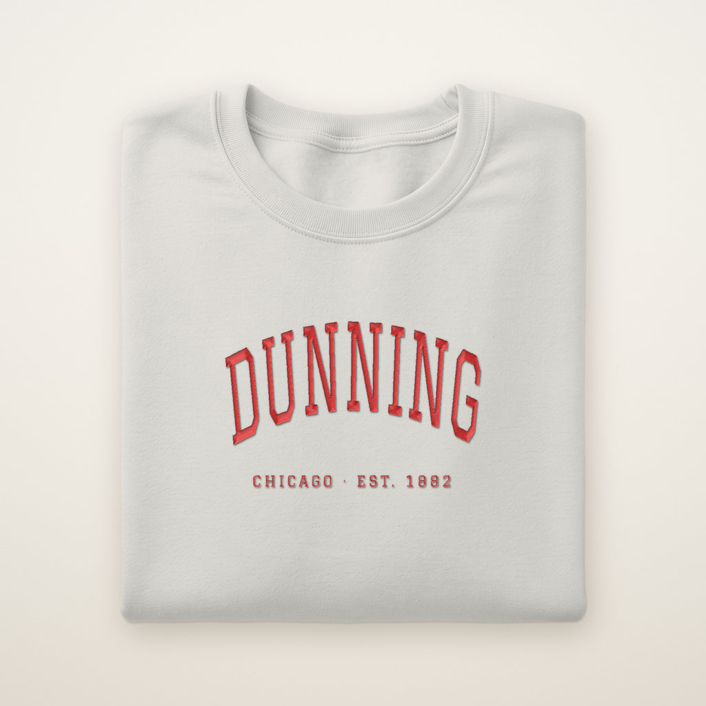 Dunning Chicago Embroidered Crewneck — Red Thread on Ash