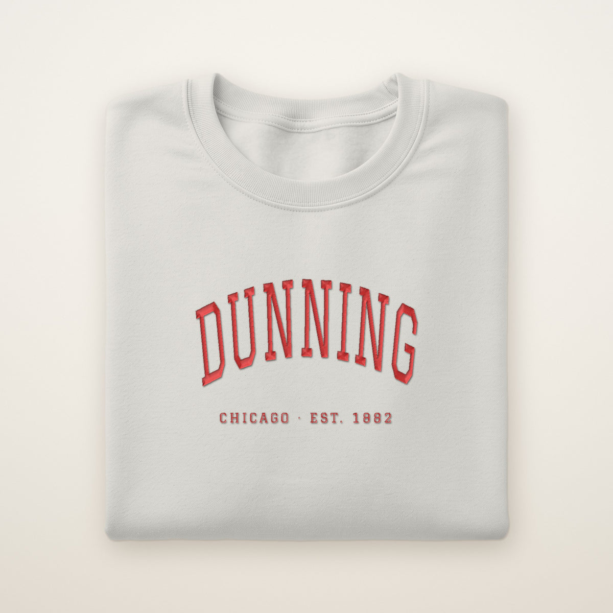 Dunning Chicago Embroidered Crewneck — Red Thread on Ash