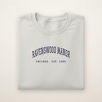 Ravenswood Manor Chicago Embroidered Crewneck — Navy Thread on Ash