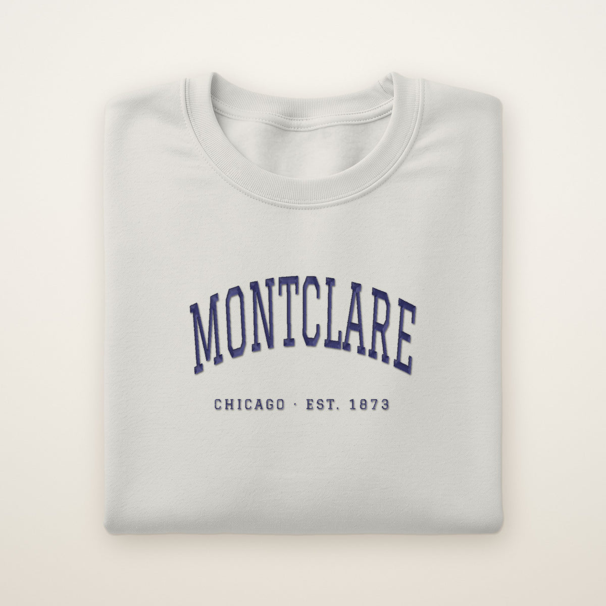 Montclare Chicago Embroidered Crewneck — Navy Thread on Ash