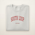 South Loop Chicago Embroidered Crewneck — Red Thread on Ash