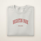 Brighton Park Chicago Embroidered Crewneck — Red Thread on Ash