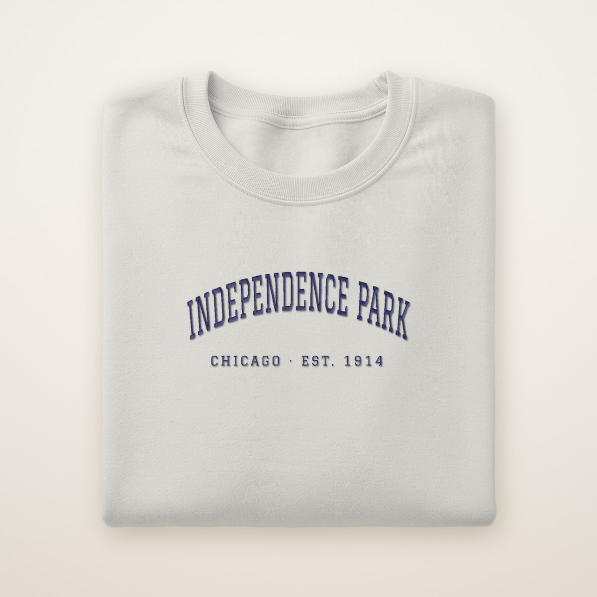 Independence Park Chicago Embroidered Crewneck — Navy Thread on Ash