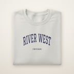 River West Chicago Embroidered Crewneck — Navy Thread on Ash