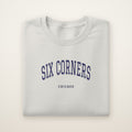 Six Corners Chicago Embroidered Crewneck — Navy Thread on Ash
