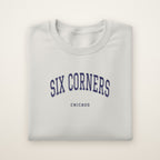 Six Corners Chicago Embroidered Crewneck — Navy Thread on Ash