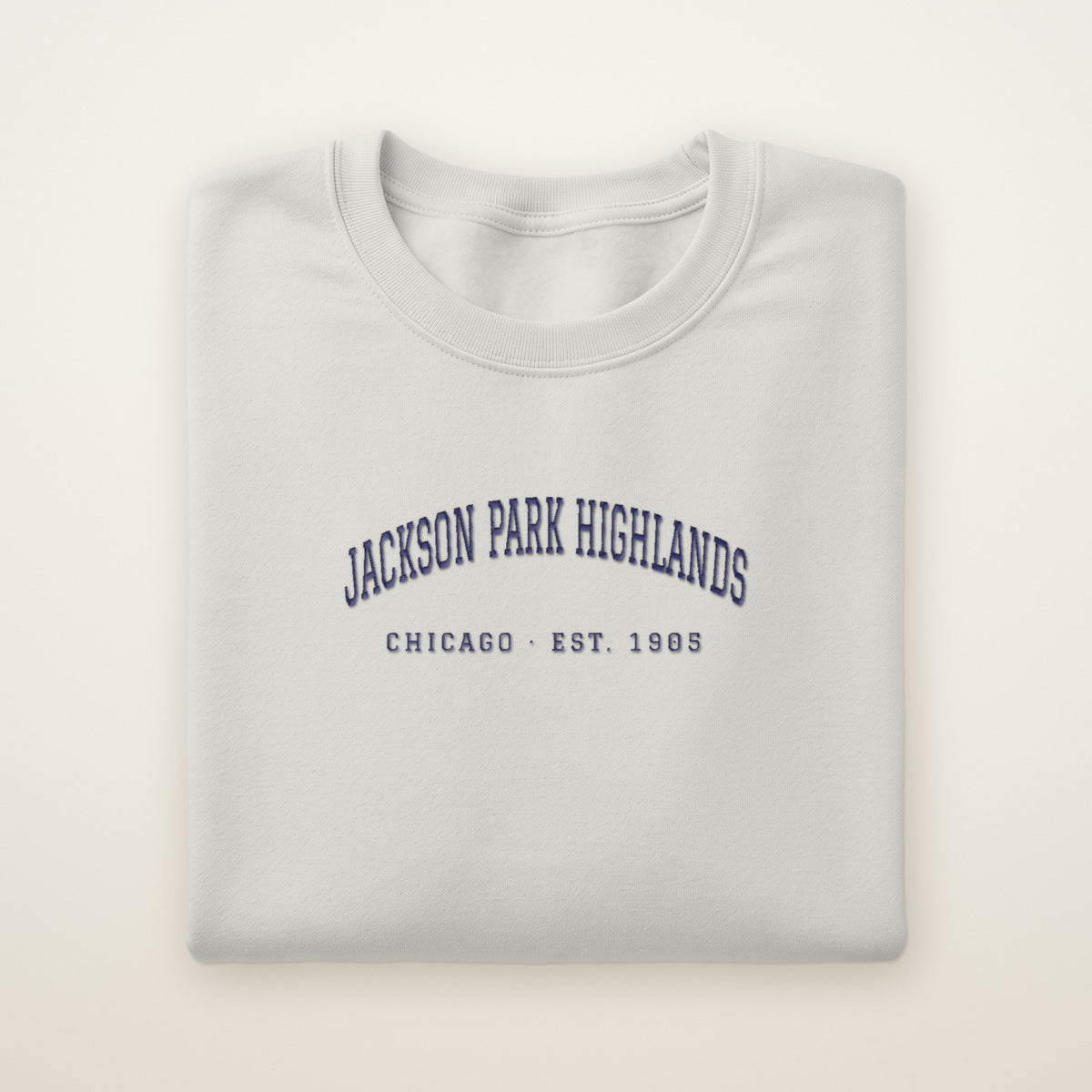 Jackson Park Highlands Chicago Embroidered Crewneck — Navy Thread on Ash