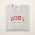 River North Chicago Embroidered Crewneck — Red Thread on Ash