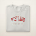 West Lawn Chicago Embroidered Crewneck — Red Thread on Ash