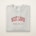 West Lawn Chicago Embroidered Crewneck — Red Thread on Ash