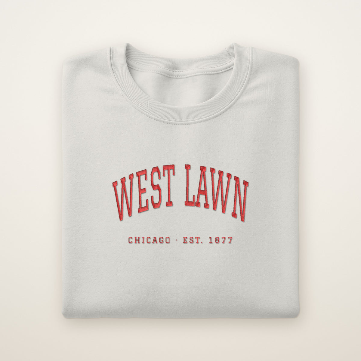West Lawn Chicago Embroidered Crewneck — Red Thread on Ash