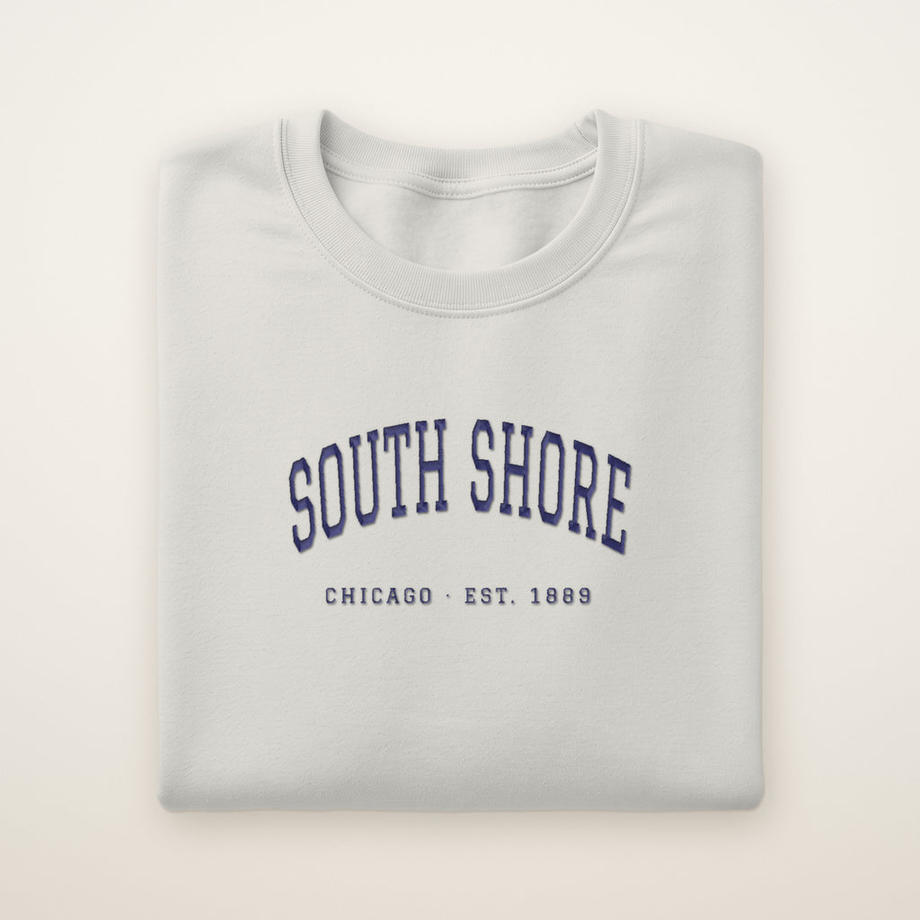 South Shore Chicago Embroidered Crewneck — Navy Thread on Ash