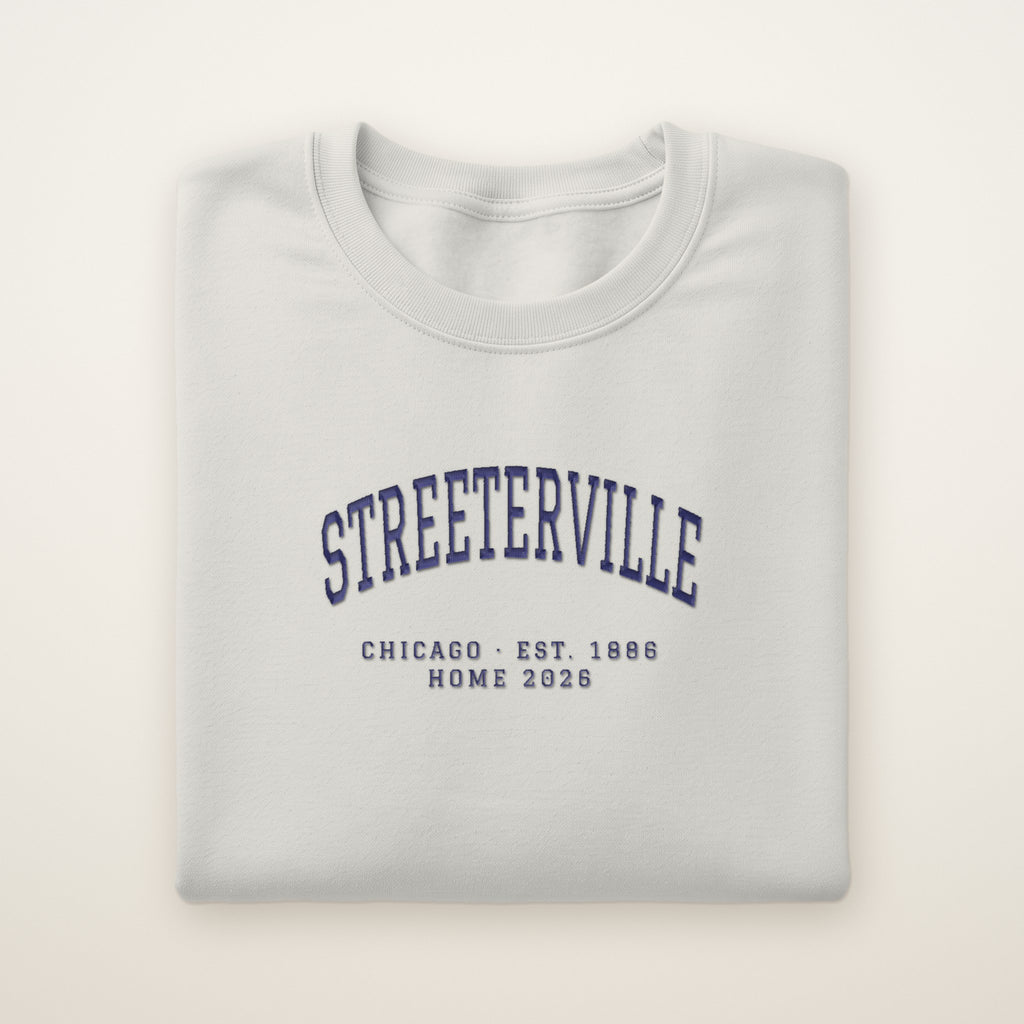 Streeterville Chicago Home 2026 Embroidered Crewneck — Navy Thread on Ash