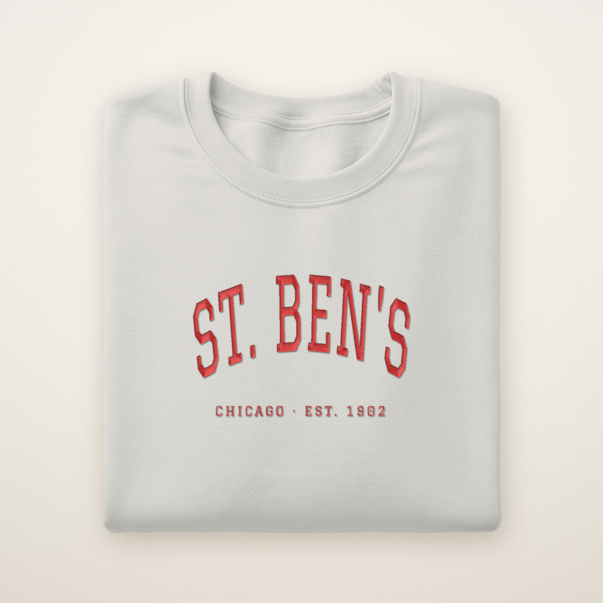 St. Ben's Chicago Embroidered Crewneck — Red Thread on Ash