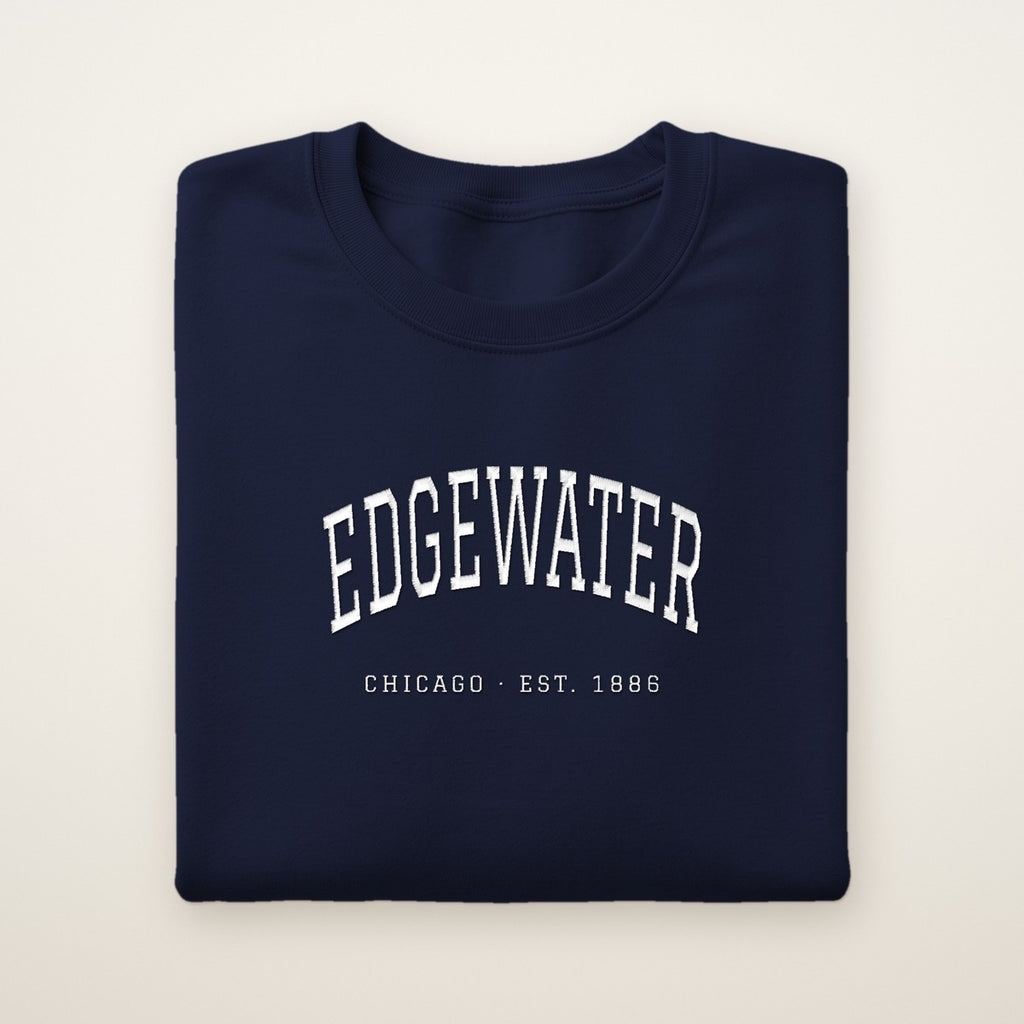 Edgewater Chicago Embroidered Crewneck — White Thread