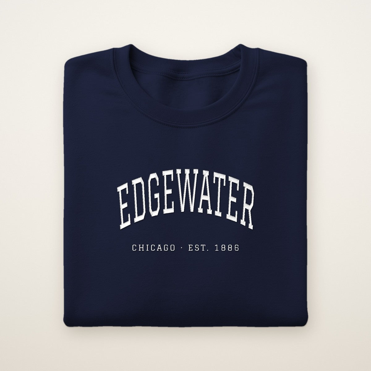 Edgewater Chicago Embroidered Crewneck — White Thread