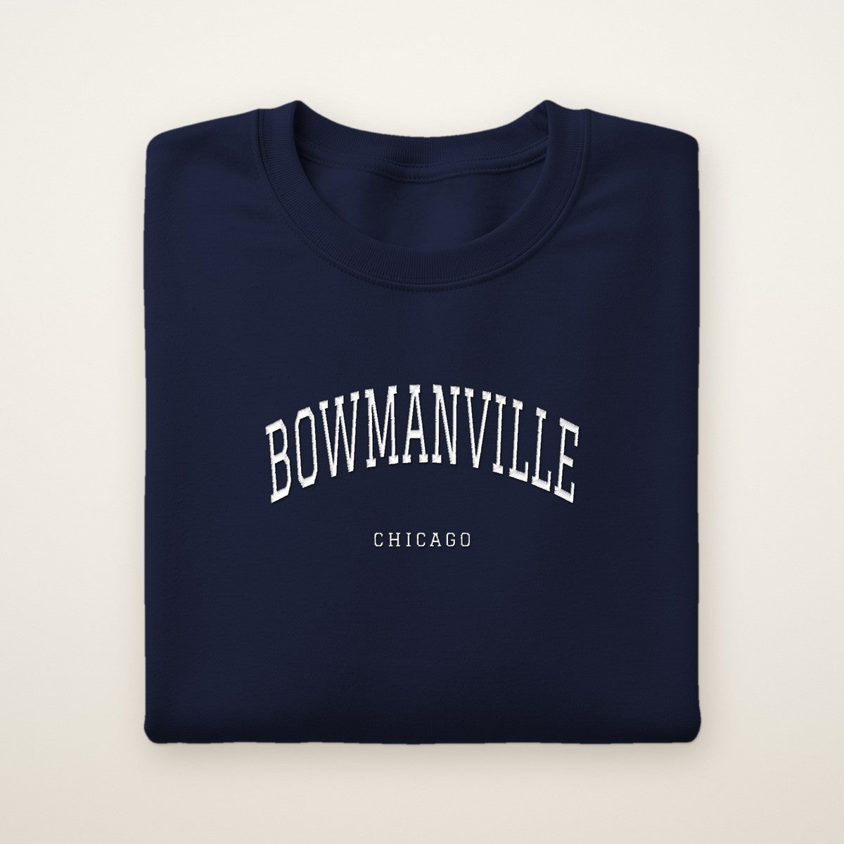 Bowmanville Chicago Embroidered Crewneck — White Thread