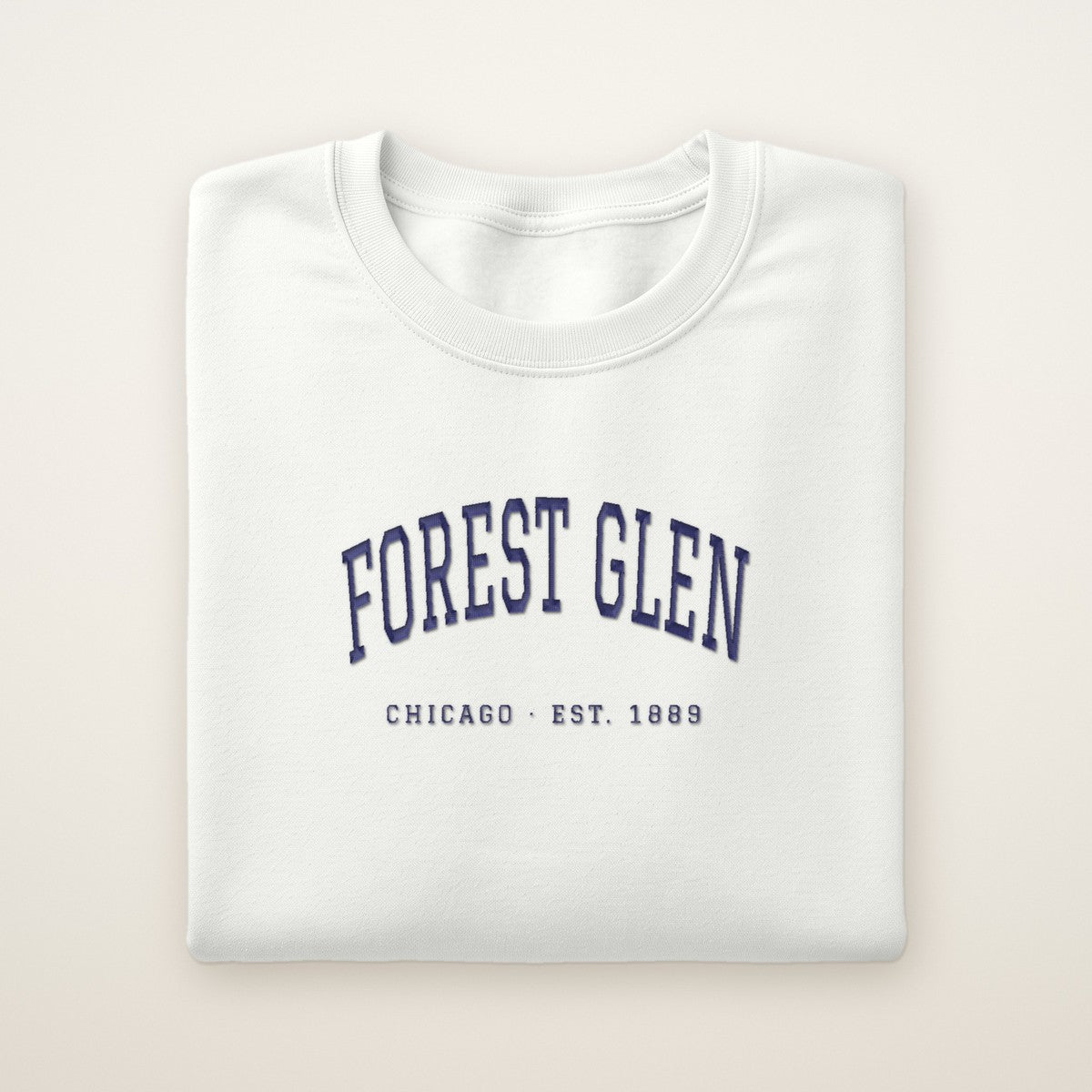 Forest Glen Chicago Embroidered Crewneck — Navy Thread