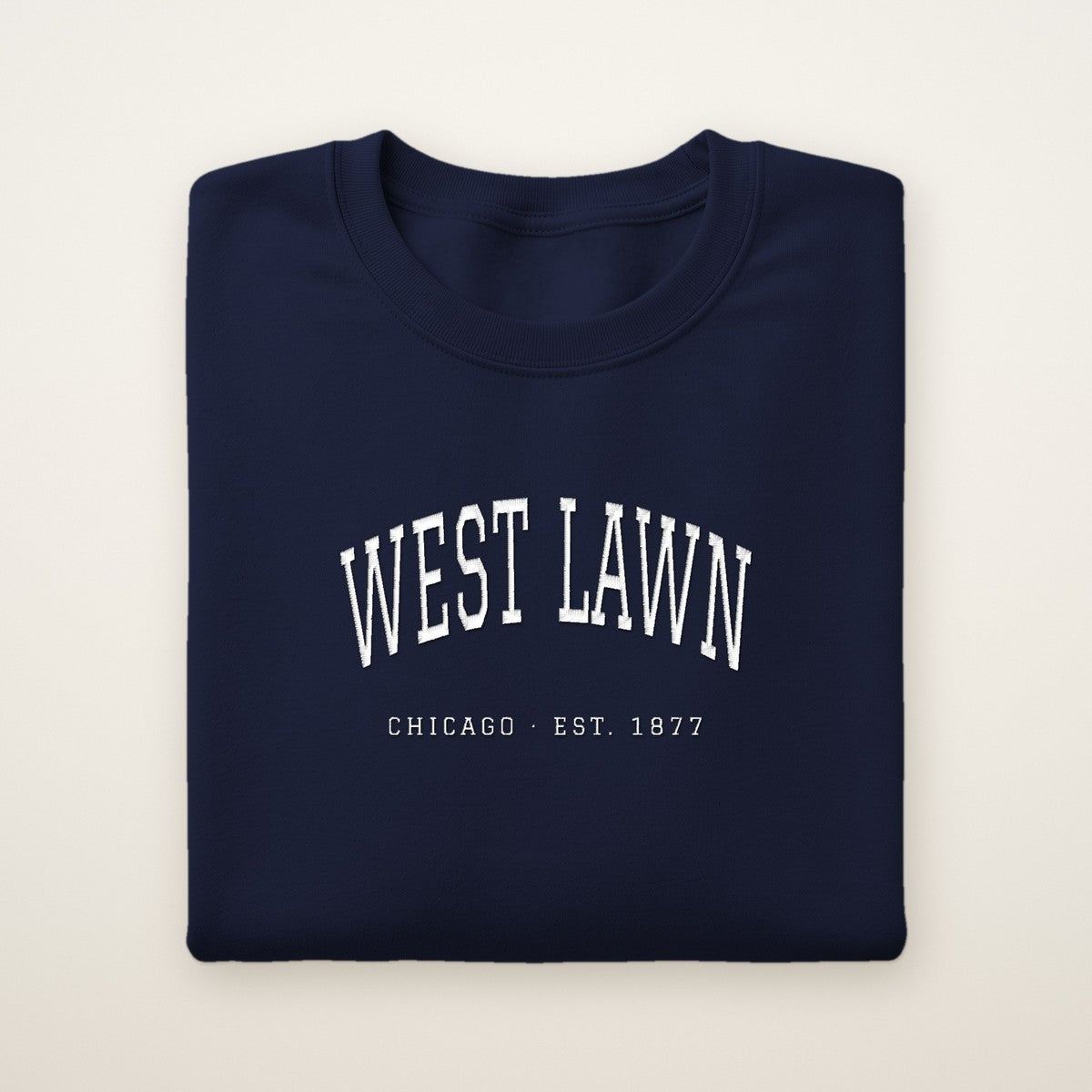 West Lawn Chicago Embroidered Crewneck — White Thread