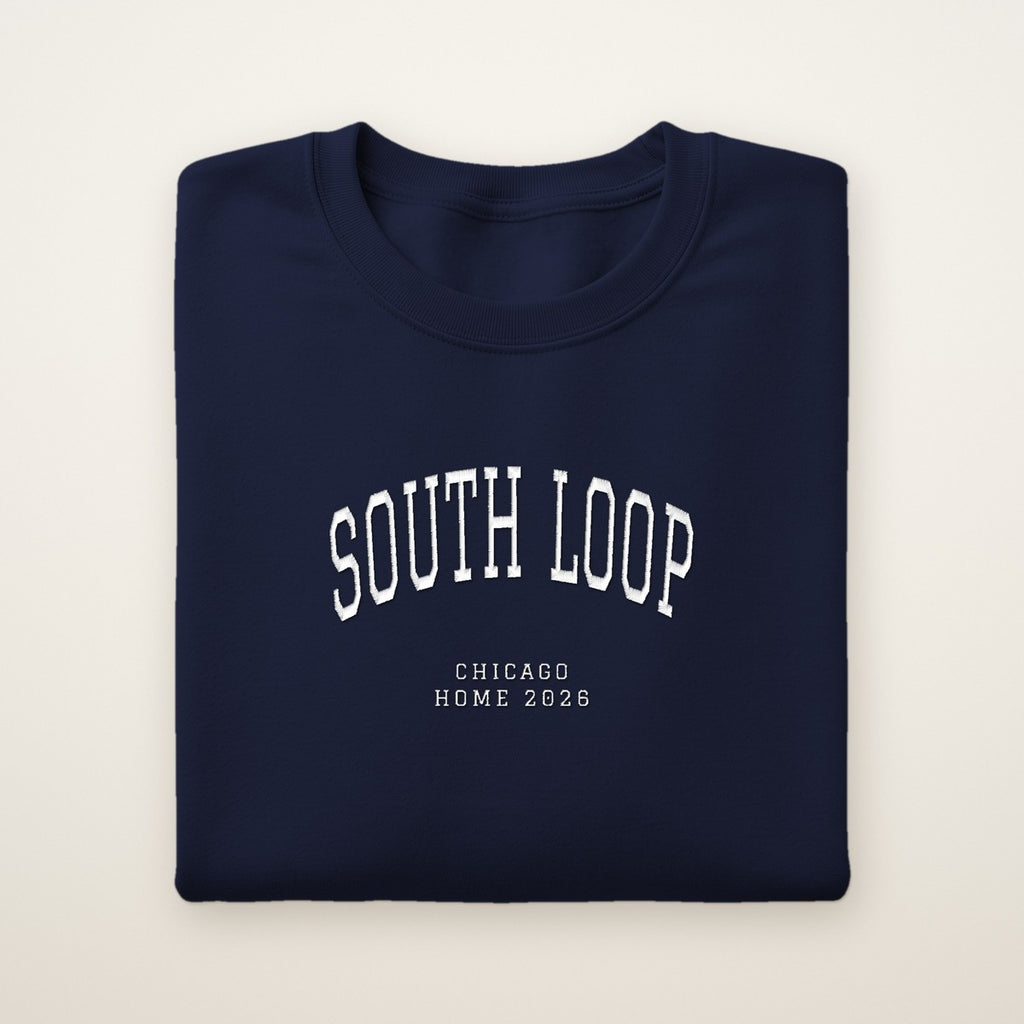 South Loop Chicago Home 2026 Embroidered Crewneck — White Thread