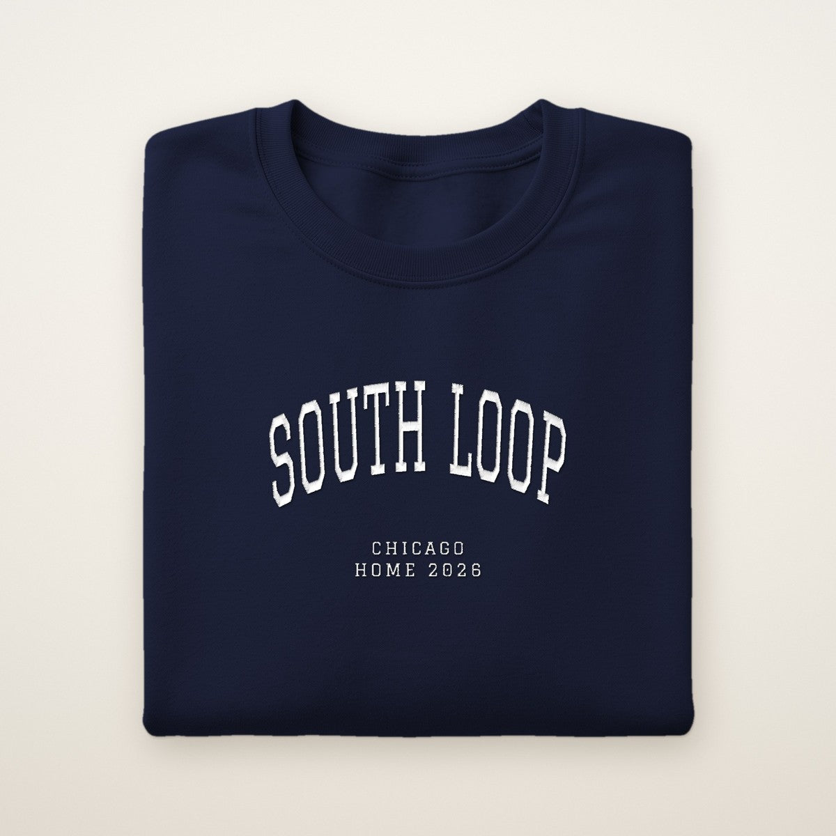 South Loop Chicago Home 2026 Embroidered Crewneck — White Thread