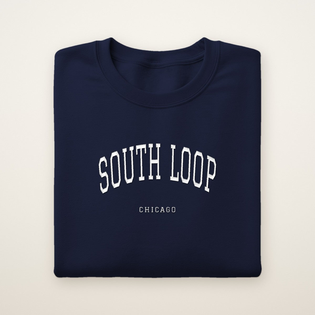 South Loop Chicago Embroidered Crewneck — White Thread