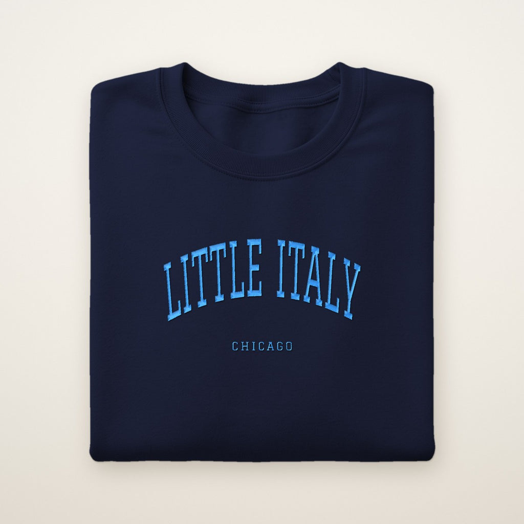 Little Italy Chicago Embroidered Crewneck — Sky Blue Thread