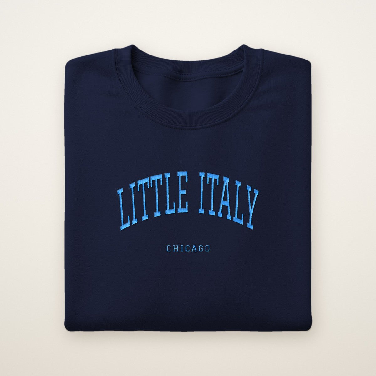 Little Italy Chicago Embroidered Crewneck — Sky Blue Thread
