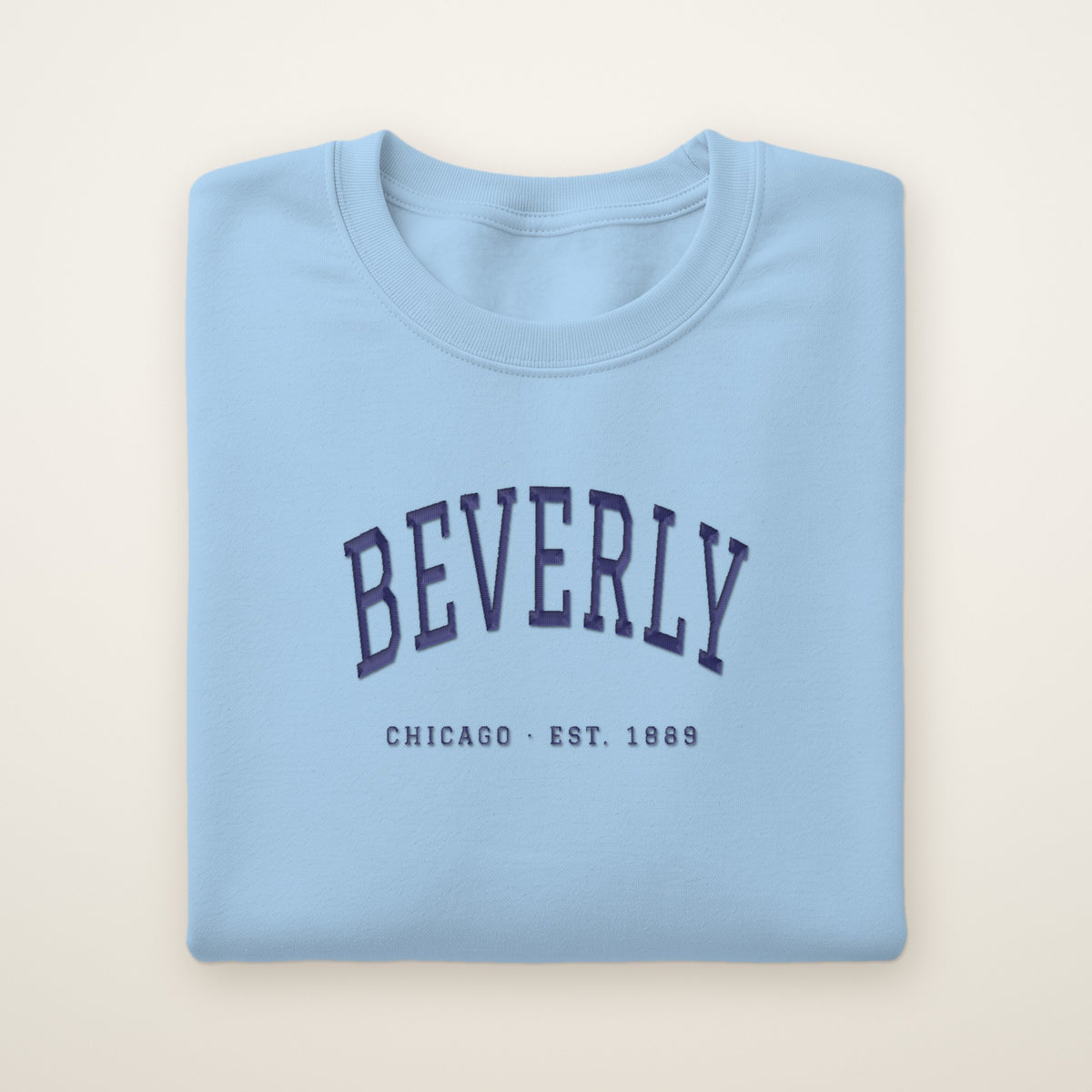 Beverly Chicago embroidered crewneck sweatshirt, Light Blue, navy embroidery