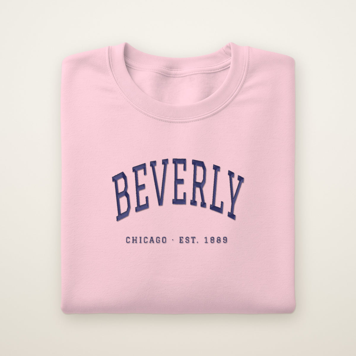 Beverly Chicago embroidered crewneck sweatshirt, Light Pink, navy embroidery