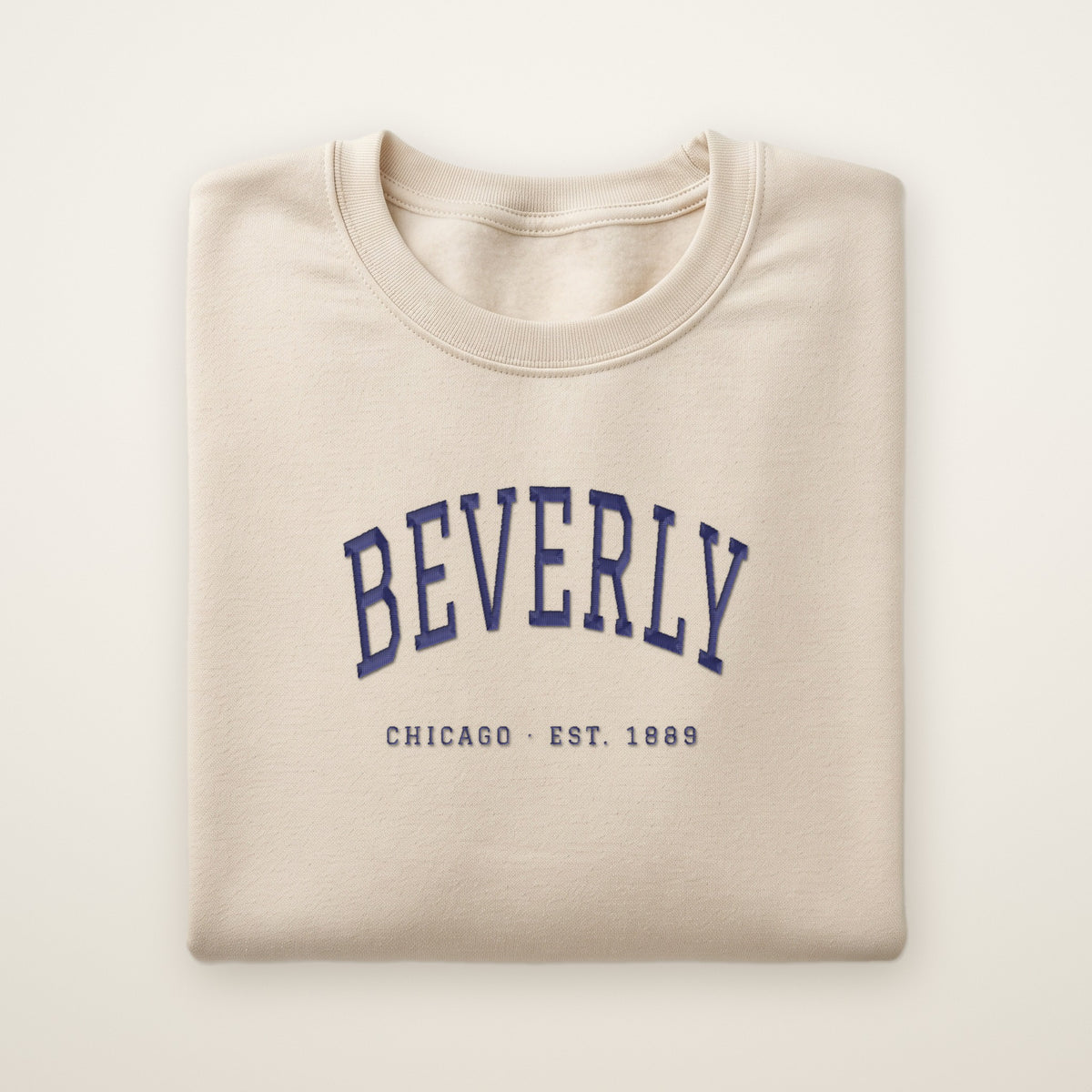 Beverly Chicago embroidered crewneck sweatshirt, Sand, navy embroidery