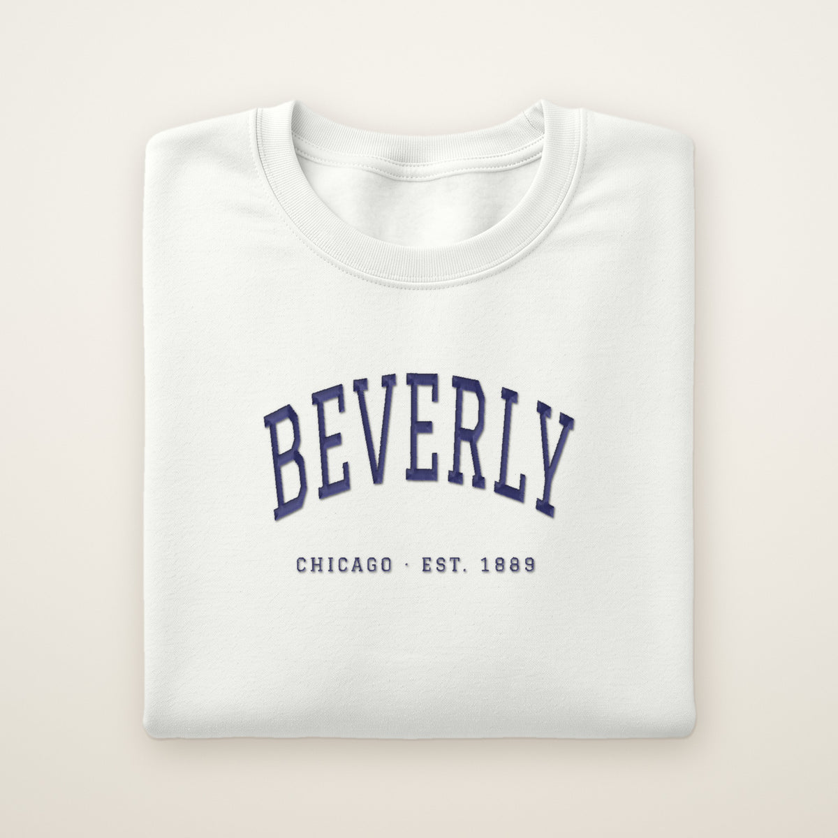 Beverly Chicago embroidered crewneck sweatshirt, White, navy embroidery