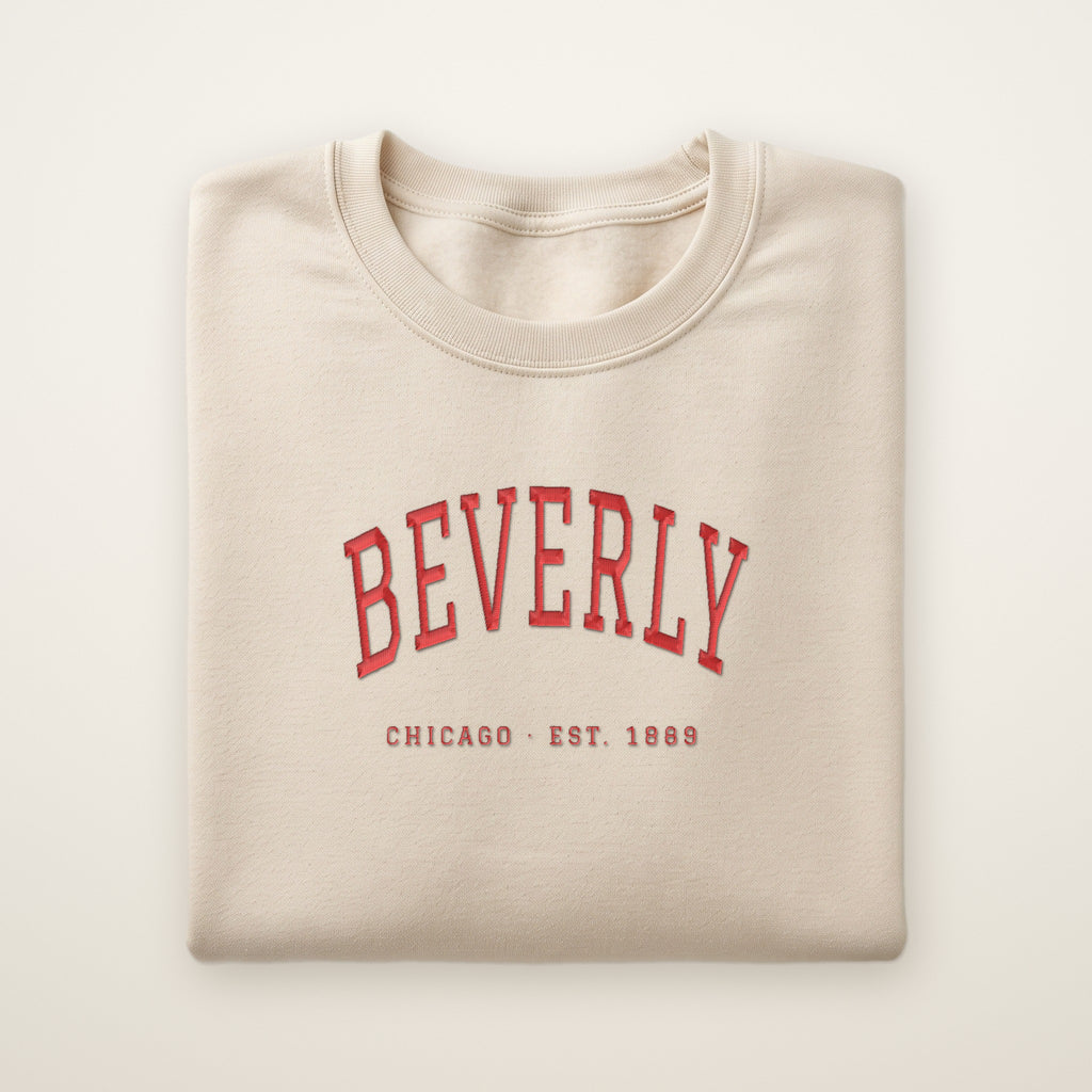 Beverly Chicago embroidered crewneck sweatshirt, Sand, red embroidery