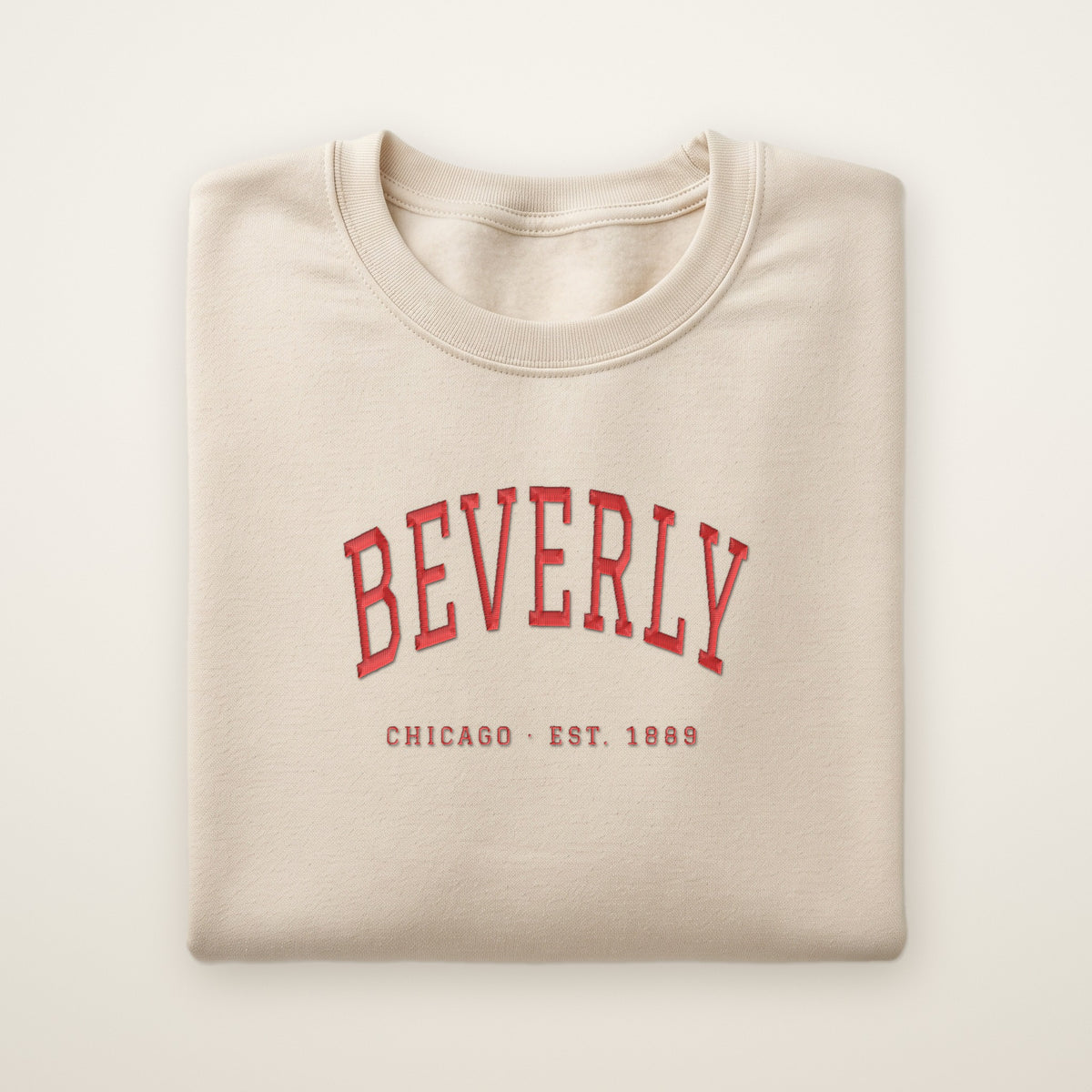 Beverly Chicago embroidered crewneck sweatshirt, Sand, red embroidery