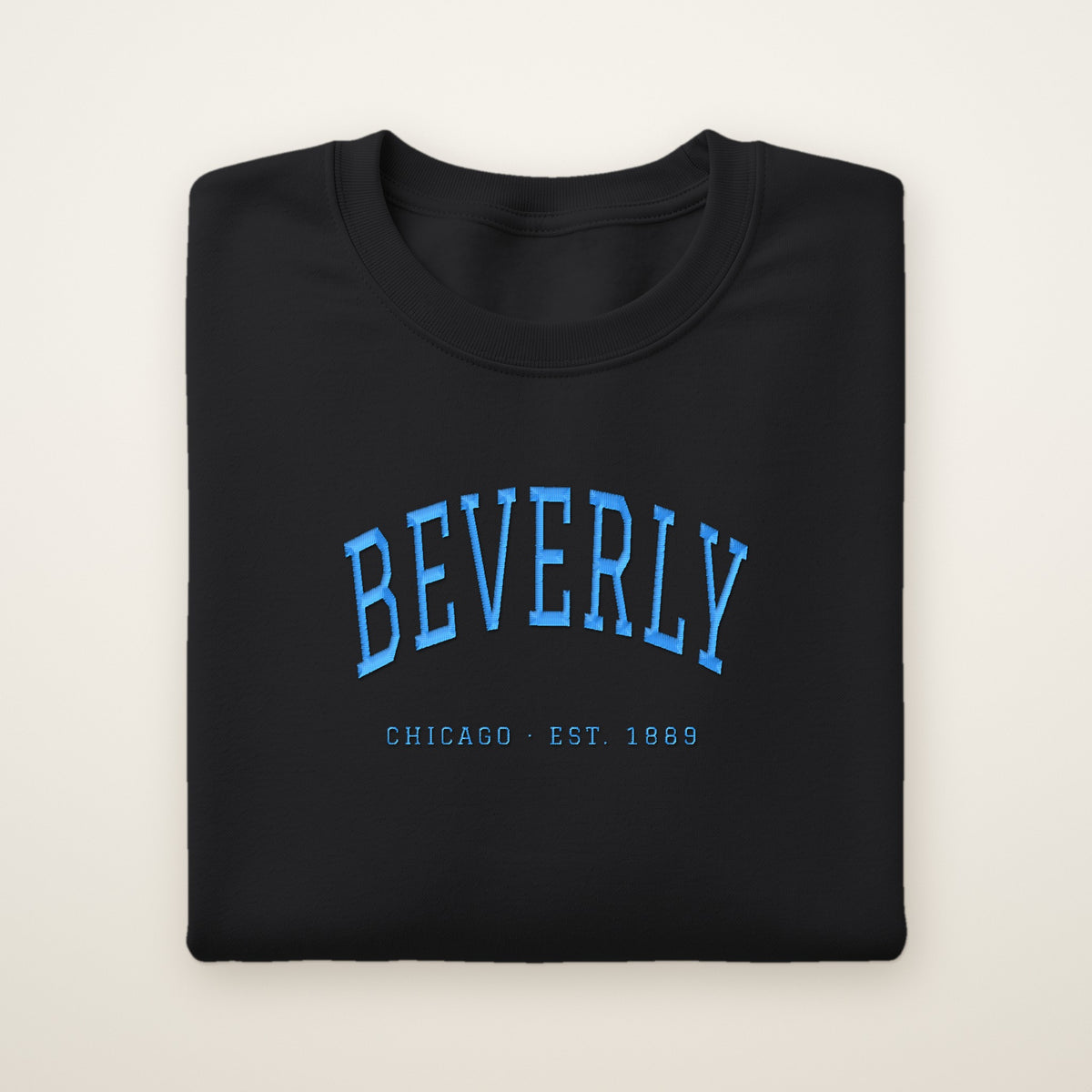 Beverly Chicago embroidered crewneck sweatshirt, Black, sky blue embroidery