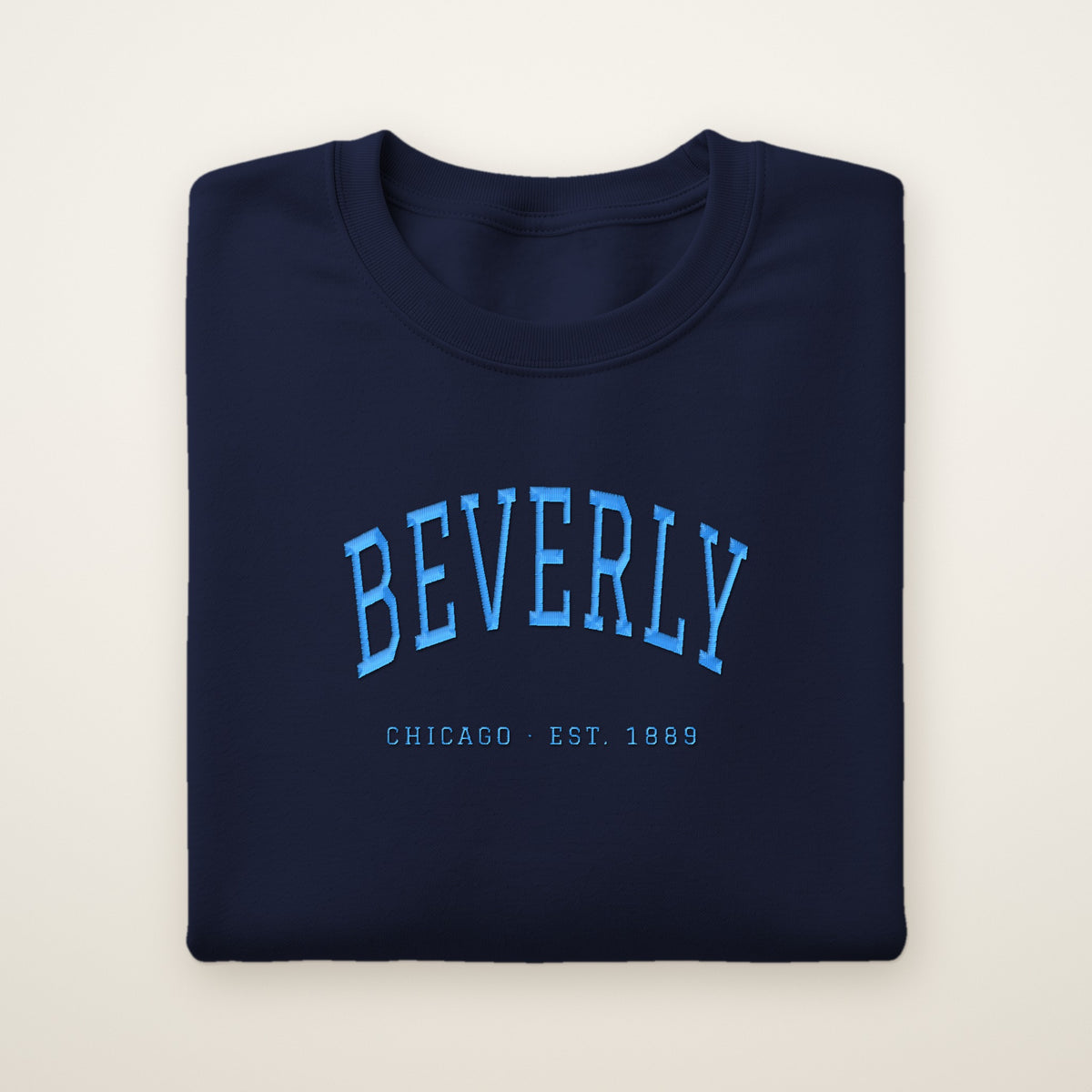 Beverly Chicago embroidered crewneck sweatshirt, Navy, sky blue embroidery