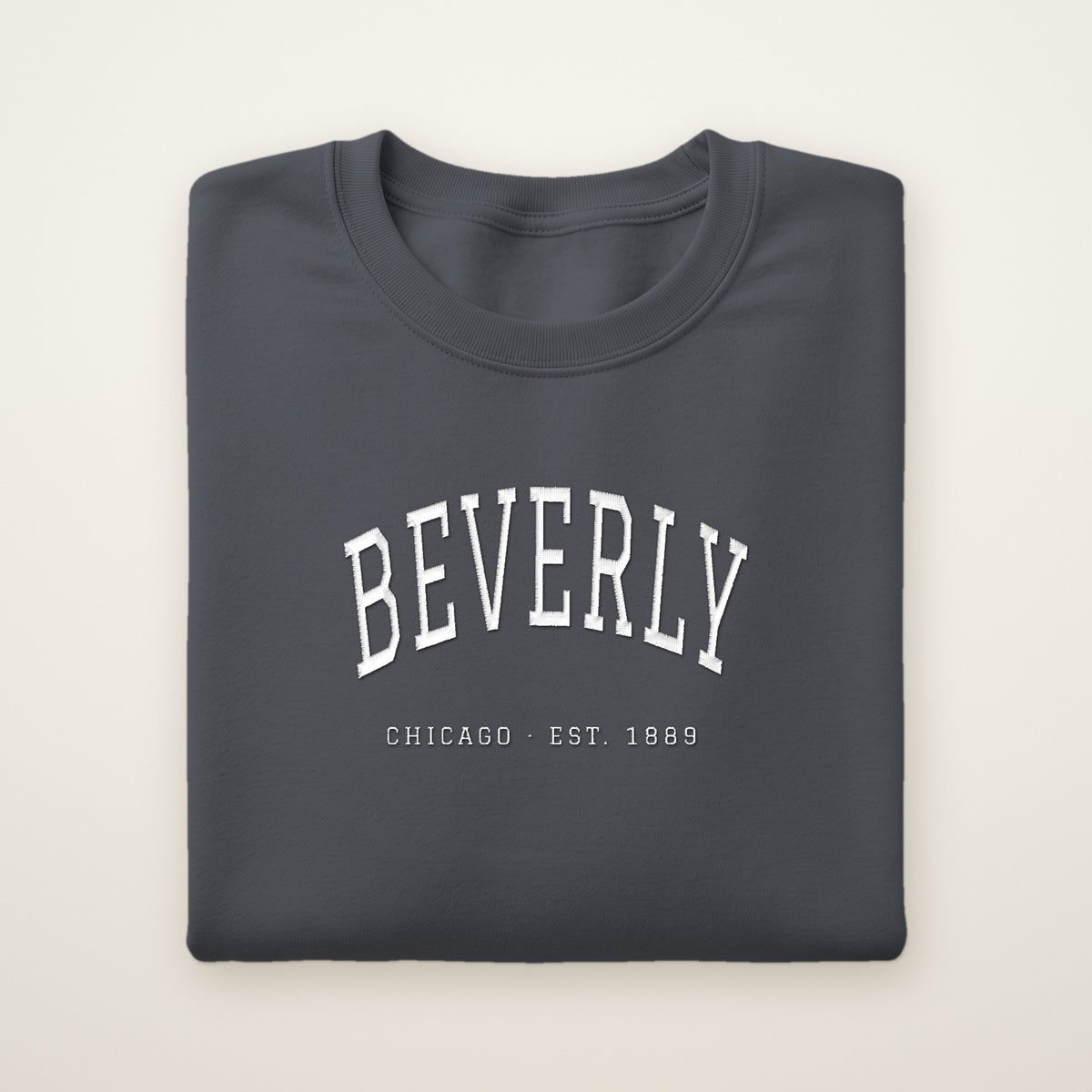Beverly Chicago embroidered crewneck sweatshirt, Dark Heather, white embroidery