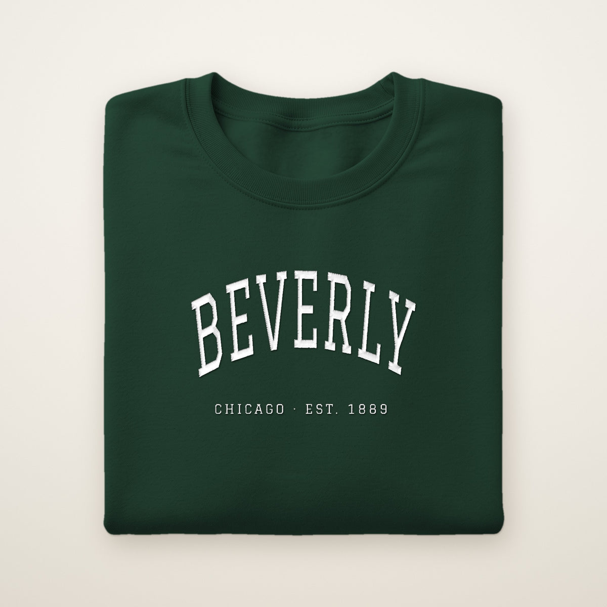 Beverly Chicago embroidered crewneck sweatshirt, Forest Green, white embroidery