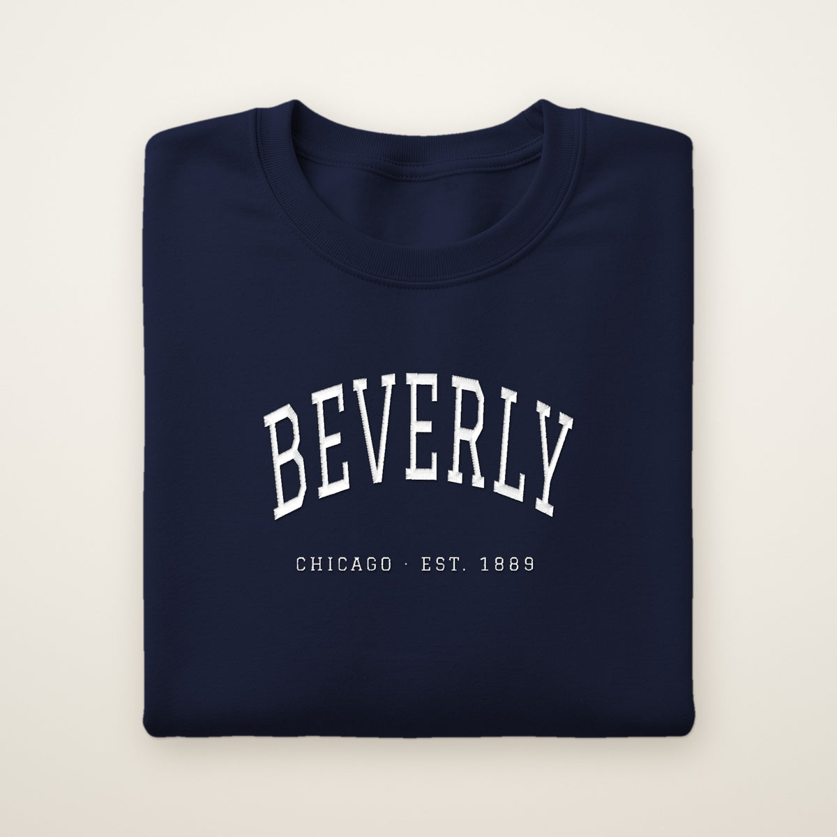 Beverly Chicago embroidered crewneck sweatshirt, Navy, white embroidery