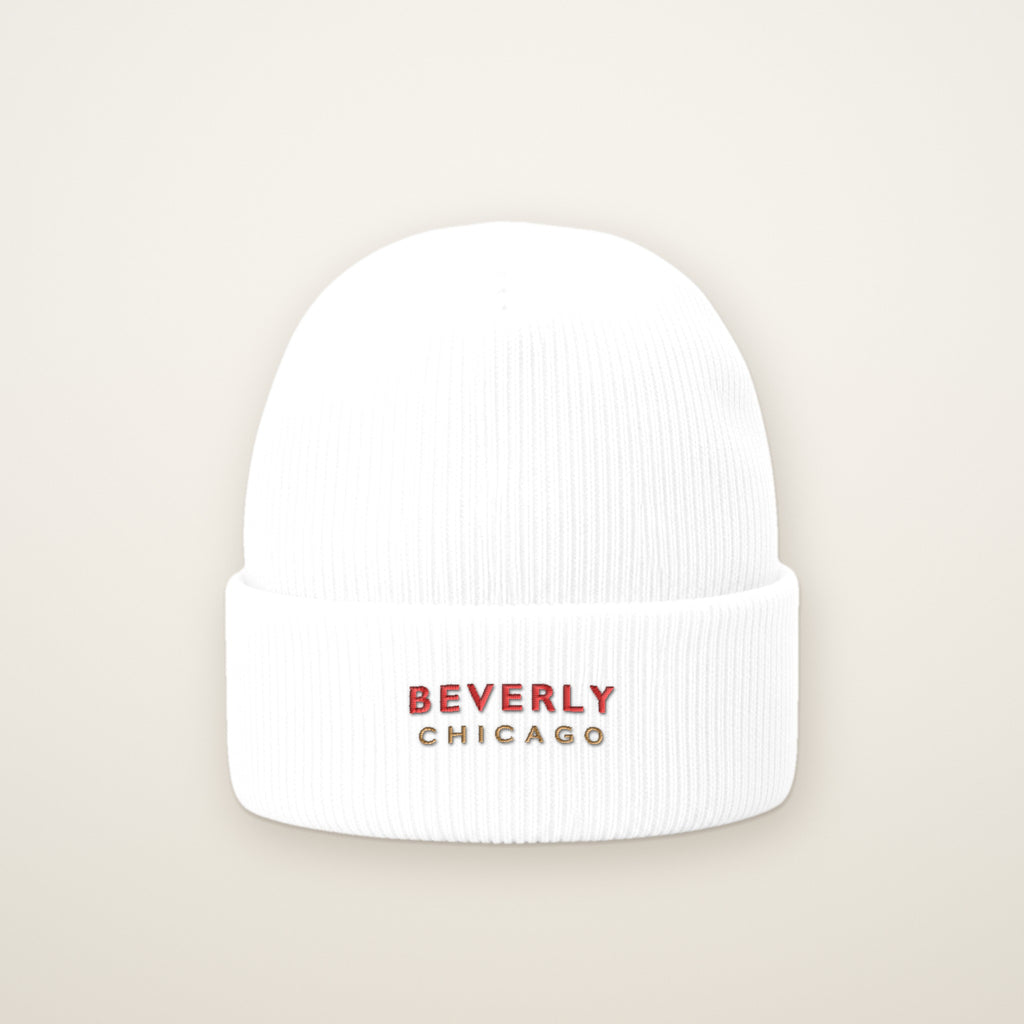 Beverly Chicago Embroidered Cuffed Beanie, Red Thread, front view