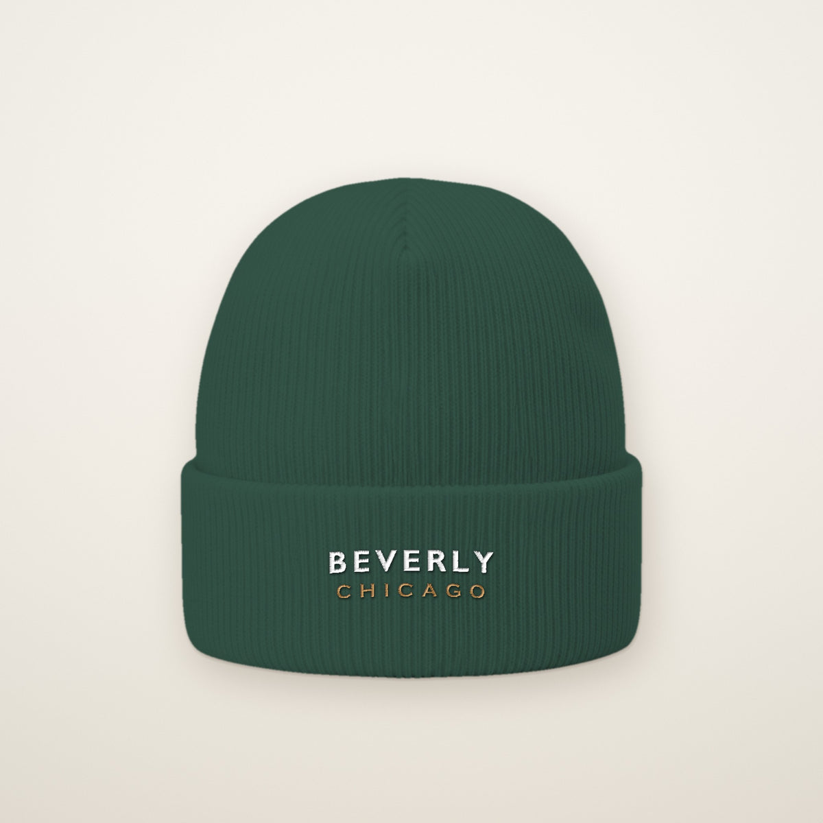 Beverly Chicago Embroidered Cuffed Beanie in Spruce