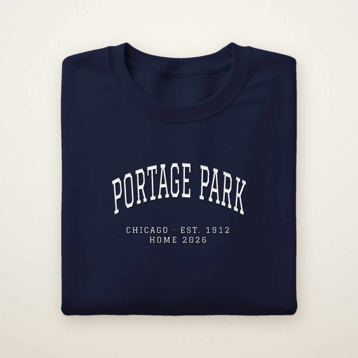 Portage Park Chicago Home 2026 Embroidered Crewneck — White Thread
