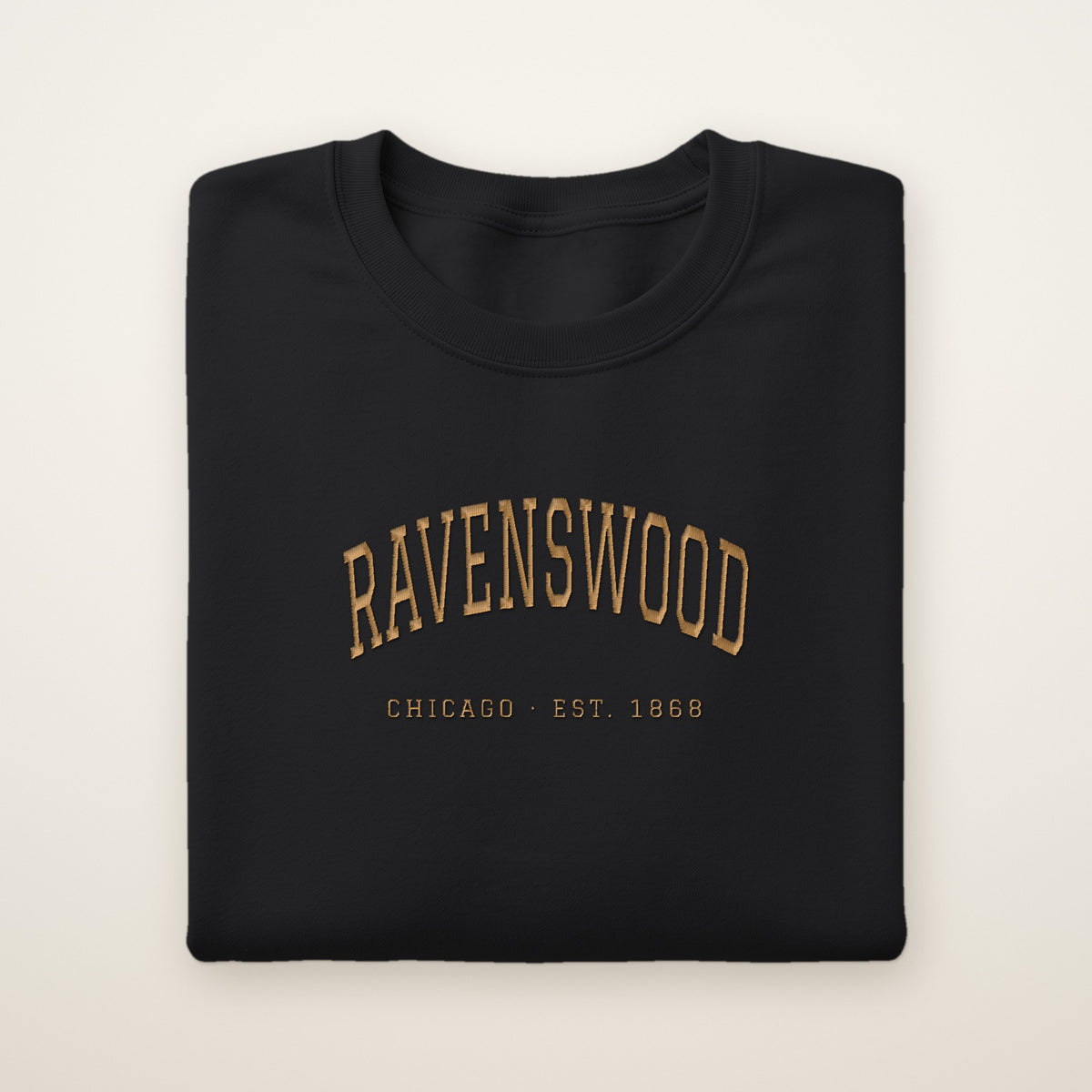 Ravenswood Chicago Embroidered Crewneck — Gold Thread on Black
