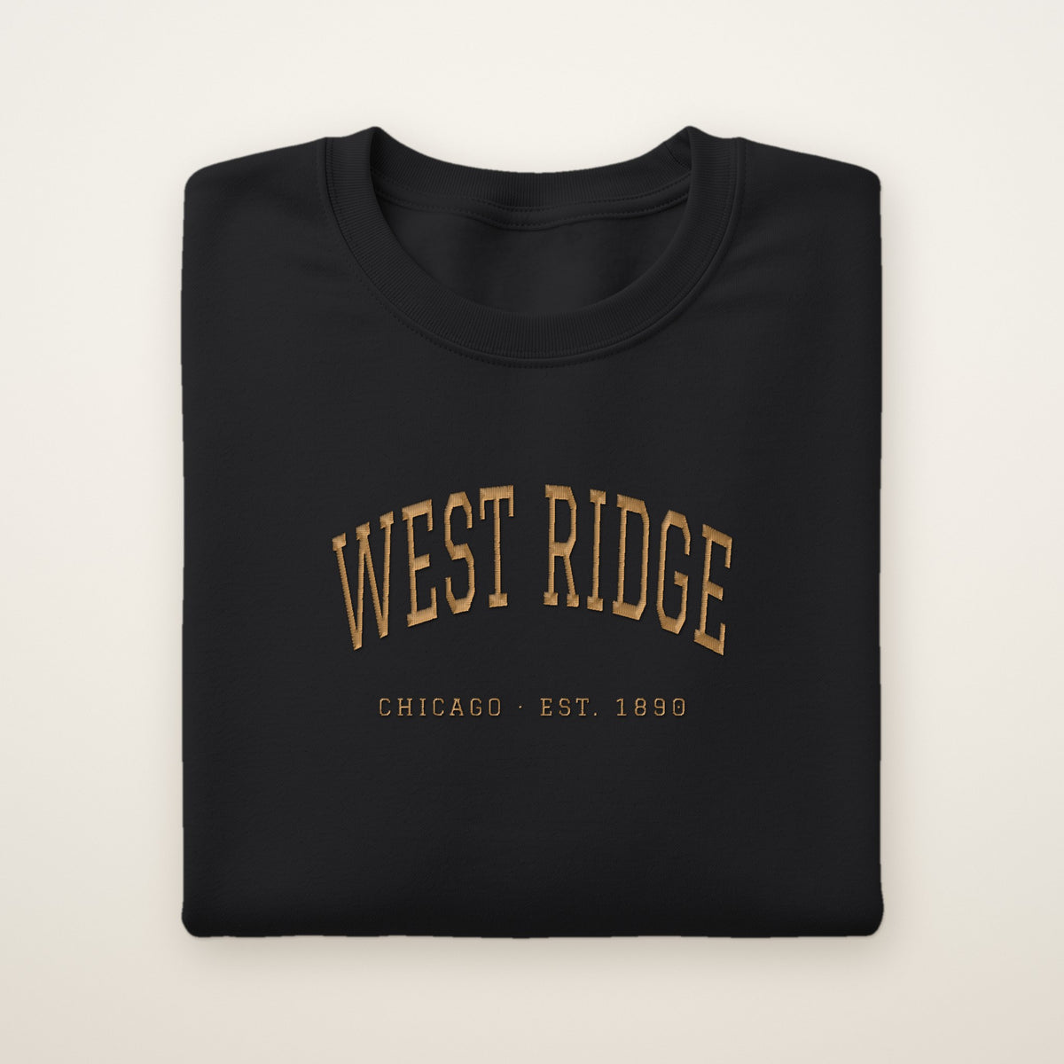 West Ridge Chicago Embroidered Crewneck — Gold Thread on Black