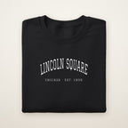 Lincoln Square Chicago Embroidered Crewneck — White Thread on Black